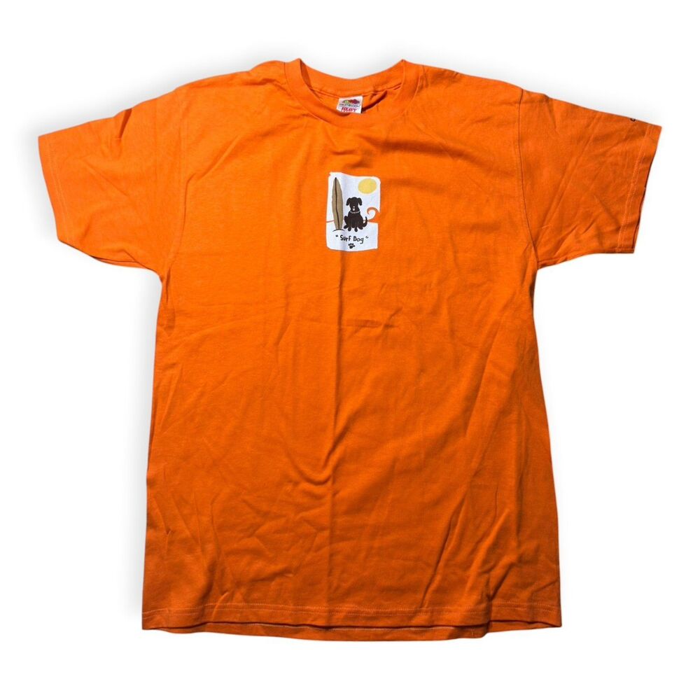 Fruit of the Loom Orange Shirt Surf Dog T-Shirt Size Large Cayman Islands VTG